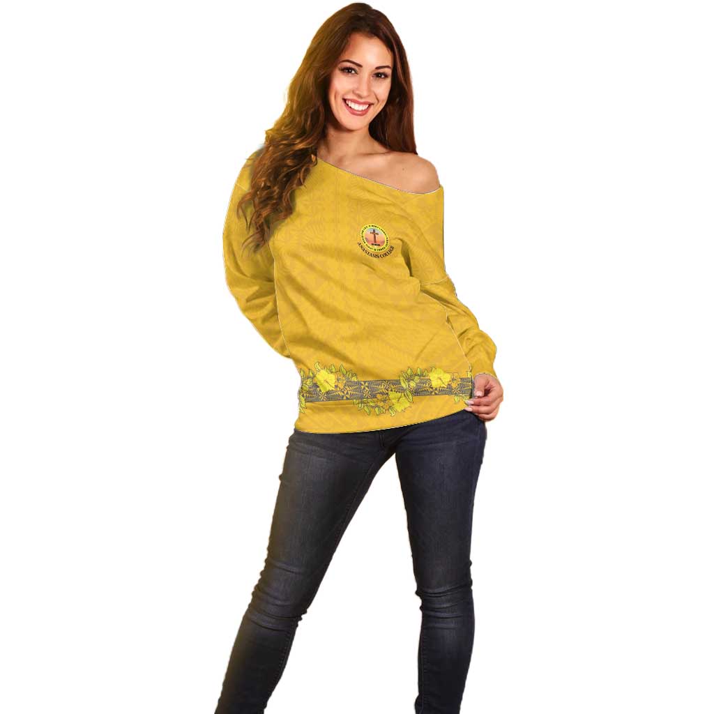 Tonga Anastasis College Off Shoulder Sweater Tongan Ngatu Kupesi Pattern - Polynesian Pride