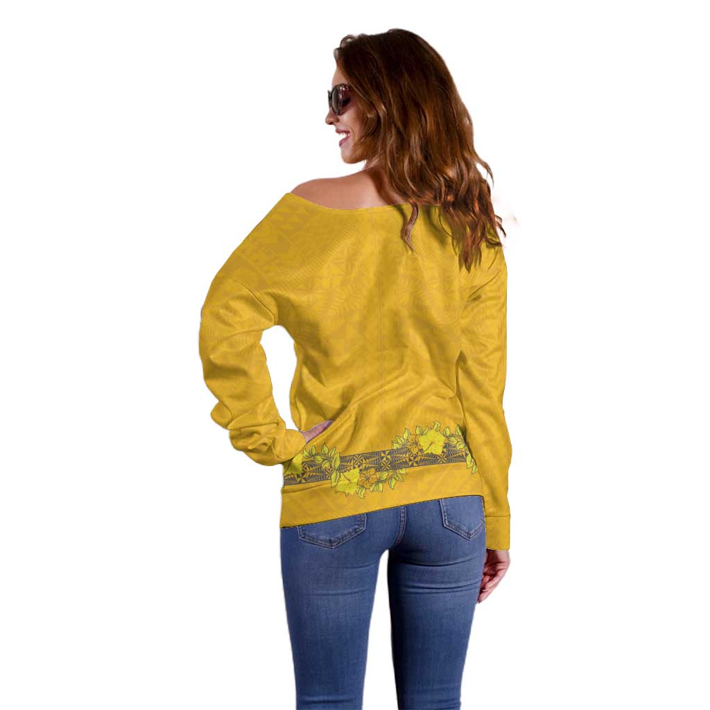 Tonga Anastasis College Off Shoulder Sweater Tongan Ngatu Kupesi Pattern - Polynesian Pride