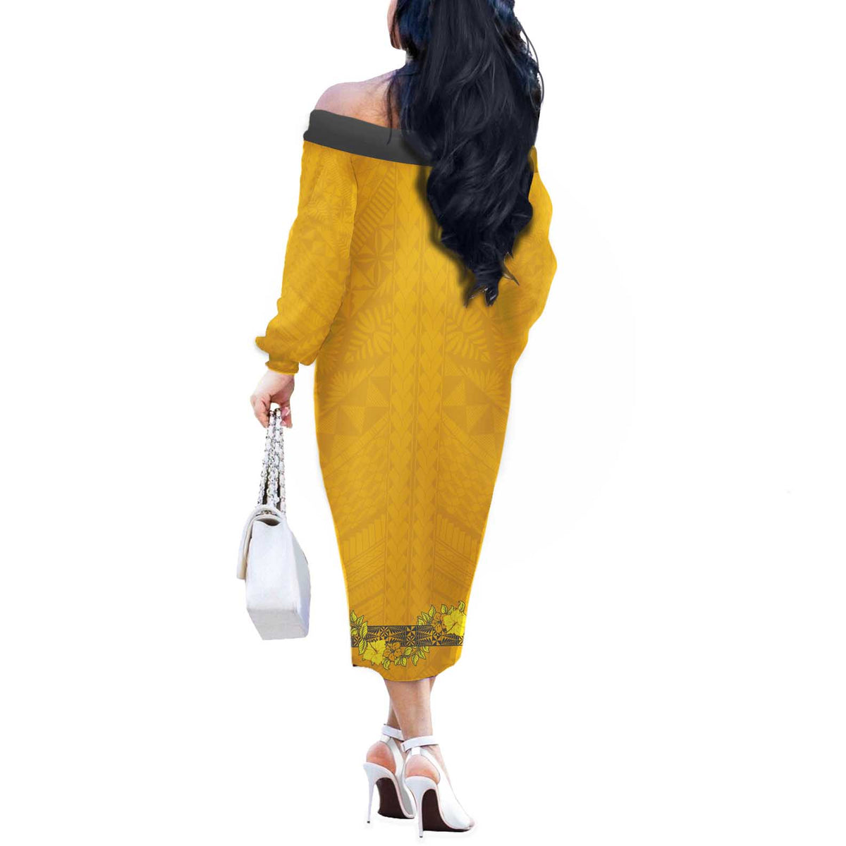 Tonga Anastasis College Off The Shoulder Long Sleeve Dress Tongan Ngatu Kupesi Pattern - Polynesian Pride