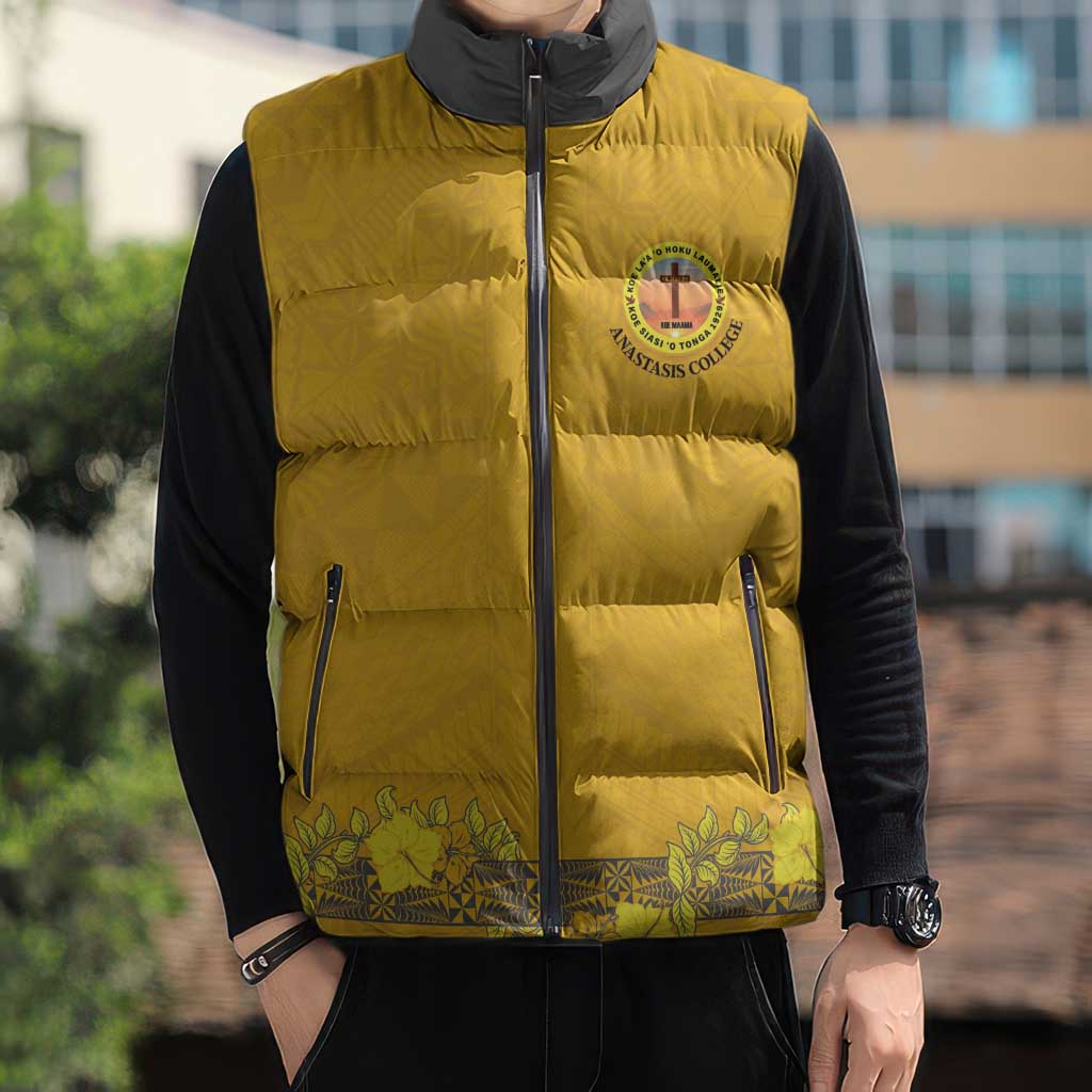 Tonga Anastasis College Sleeveless Puffer Jacket Tongan Ngatu Kupesi Pattern - Polynesian Pride