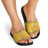 Tonga Anastasis College Slide Sandals Tongan Ngatu Kupesi Pattern - Polynesian Pride