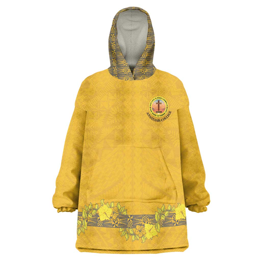 Tonga Anastasis College Wearable Blanket Hoodie Tongan Ngatu Kupesi Pattern LT05 One Size Yellow - Polynesian Pride
