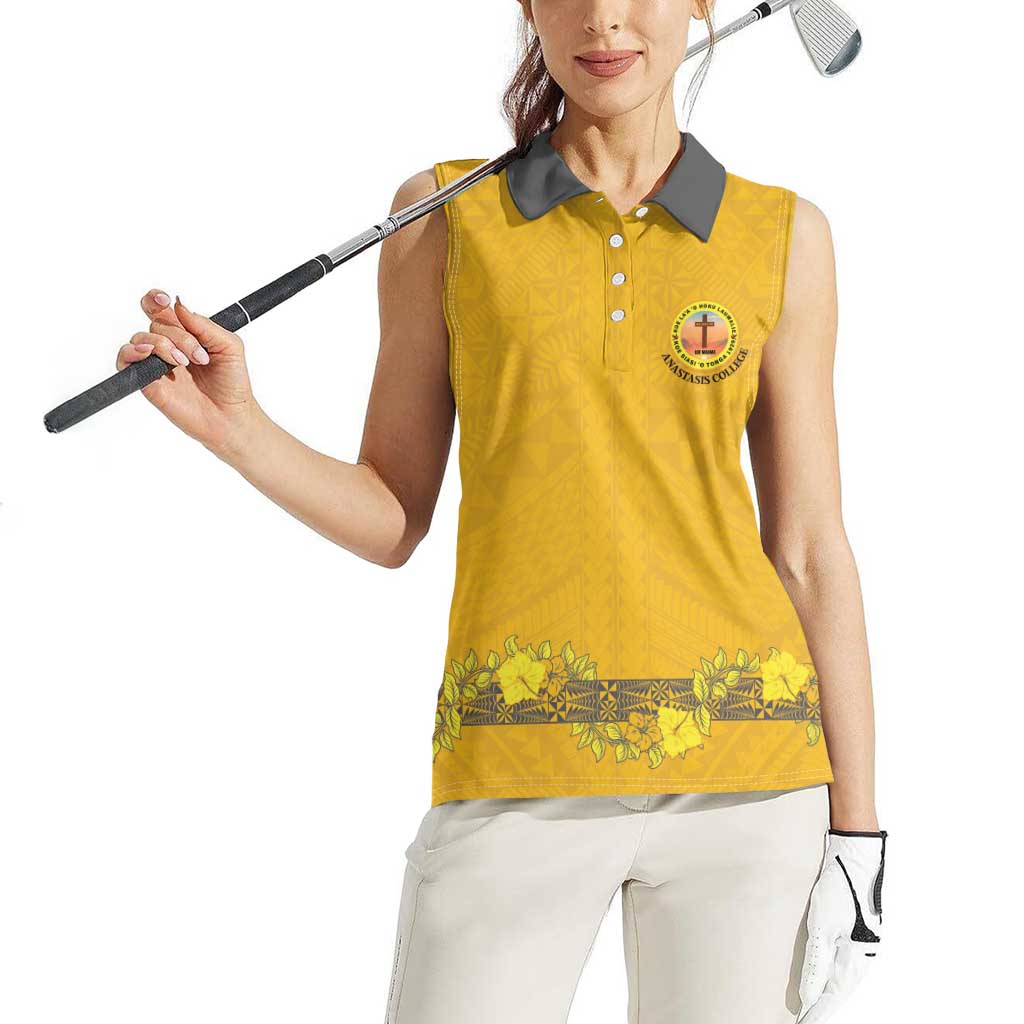 Tonga Anastasis College Women Sleeveless Polo Shirt Tongan Ngatu Kupesi Pattern - Polynesian Pride
