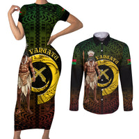 Personalised Vanuatu Custom Chiefs Day Couples Matching Short Sleeve Bodycon Dress and Long Sleeve Button Shirt Pig Tusk Simple Style LT05 Black - Polynesian Pride