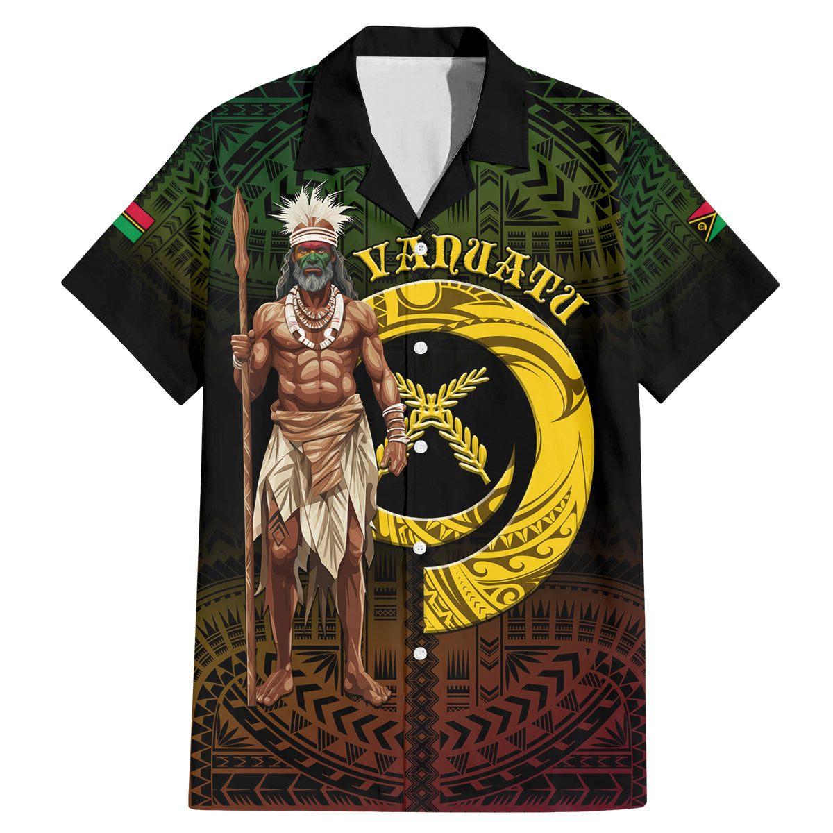 Personalised Vanuatu Custom Chiefs Day Family Matching Mermaid Dress and Hawaiian Shirt Pig Tusk Simple Style LT05 Dad's Shirt - Short Sleeve Black - Polynesian Pride