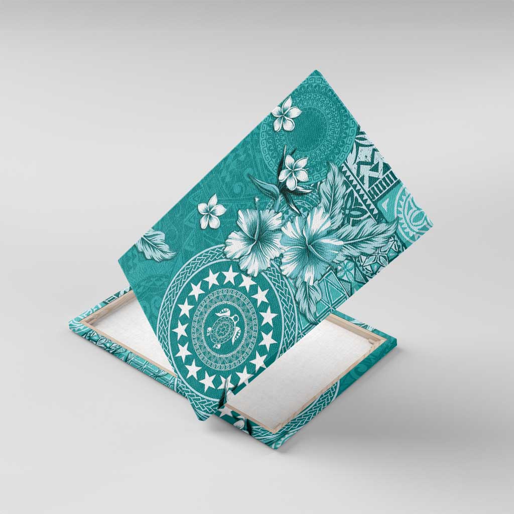 Cook Islands Canvas Wall Art Teal Hibiscus And Stars