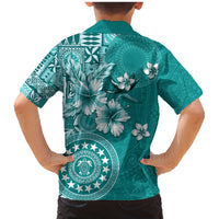 Cook Islands Family Matching Mermaid Dress and Hawaiian Shirt Teal Hibiscus And Stars LT05 - Polynesian Pride