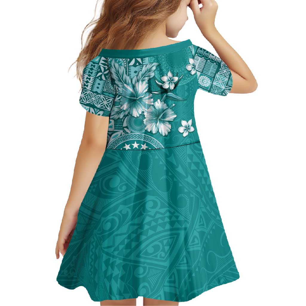 Cook Islands Family Matching Off Shoulder Maxi Dress and Hawaiian Shirt Teal Hibiscus And Stars LT05 - Polynesian Pride