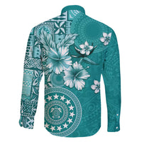 Cook Islands Family Matching Short Sleeve Bodycon Dress and Hawaiian Shirt Teal Hibiscus And Stars LT05 - Polynesian Pride