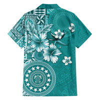 Cook Islands Family Matching Summer Maxi Dress and Hawaiian Shirt Teal Hibiscus And Stars LT05 - Polynesian Pride