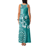 Cook Islands Family Matching Tank Maxi Dress and Hawaiian Shirt Teal Hibiscus And Stars LT05 - Polynesian Pride