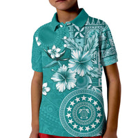 Cook Islands Kid Polo Shirt Teal Hibiscus And Stars