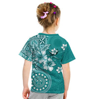 Cook Islands Kid T Shirt Teal Hibiscus And Stars