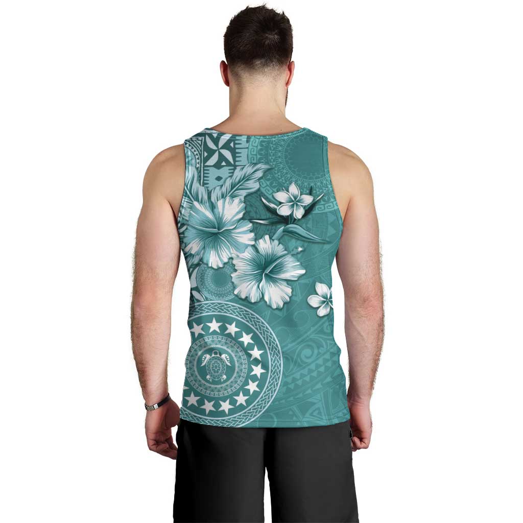 Cook Islands Men Tank Top Teal Hibiscus And Stars