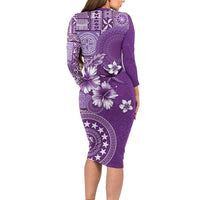 Cook Islands Family Matching Long Sleeve Bodycon Dress and Hawaiian Shirt Purple Hibiscus And Stars LT05 - Polynesian Pride