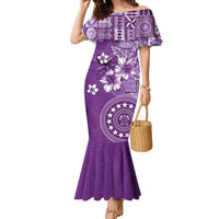 Cook Islands Family Matching Mermaid Dress and Hawaiian Shirt Purple Hibiscus And Stars LT05 Mom's Dress Purple - Polynesian Pride