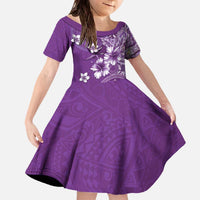 Cook Islands Family Matching Off The Shoulder Long Sleeve Dress and Hawaiian Shirt Purple Hibiscus And Stars LT05 Daughter's Dress Purple - Polynesian Pride