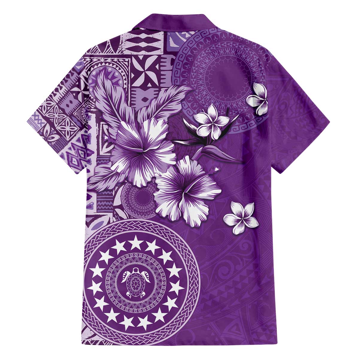 Cook Islands Family Matching Off The Shoulder Long Sleeve Dress and Hawaiian Shirt Purple Hibiscus And Stars LT05 - Polynesian Pride