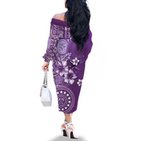 Cook Islands Family Matching Off The Shoulder Long Sleeve Dress and Hawaiian Shirt Purple Hibiscus And Stars LT05 - Polynesian Pride