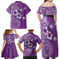 Cook Islands Family Matching Off Shoulder Maxi Dress and Hawaiian Shirt Purple Hibiscus And Stars LT05 - Polynesian Pride