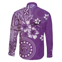 Cook Islands Family Matching Off Shoulder Short Dress and Hawaiian Shirt Purple Hibiscus And Stars LT05 - Polynesian Pride