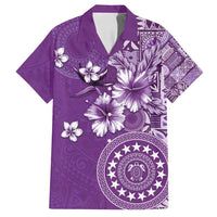 Cook Islands Family Matching Puletasi and Hawaiian Shirt Purple Hibiscus And Stars LT05 Dad's Shirt - Short Sleeve Purple - Polynesian Pride