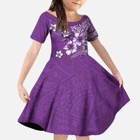 Cook Islands Family Matching Summer Maxi Dress and Hawaiian Shirt Purple Hibiscus And Stars LT05 Daughter's Dress Purple - Polynesian Pride