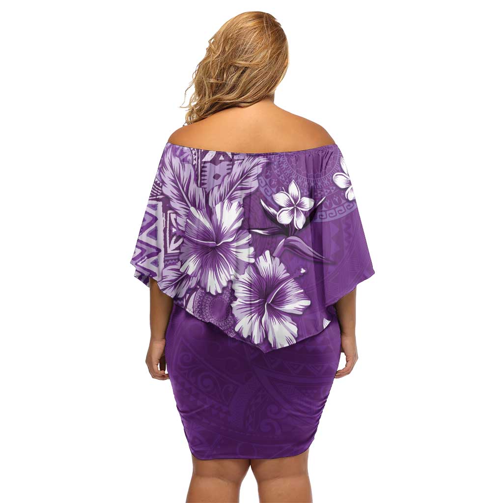 Cook Islands Off Shoulder Short Dress Purple Hibiscus And Stars