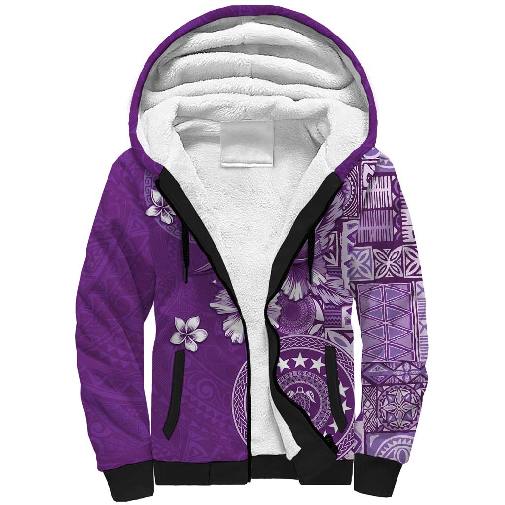 Cook Islands Sherpa Hoodie Purple Hibiscus And Stars