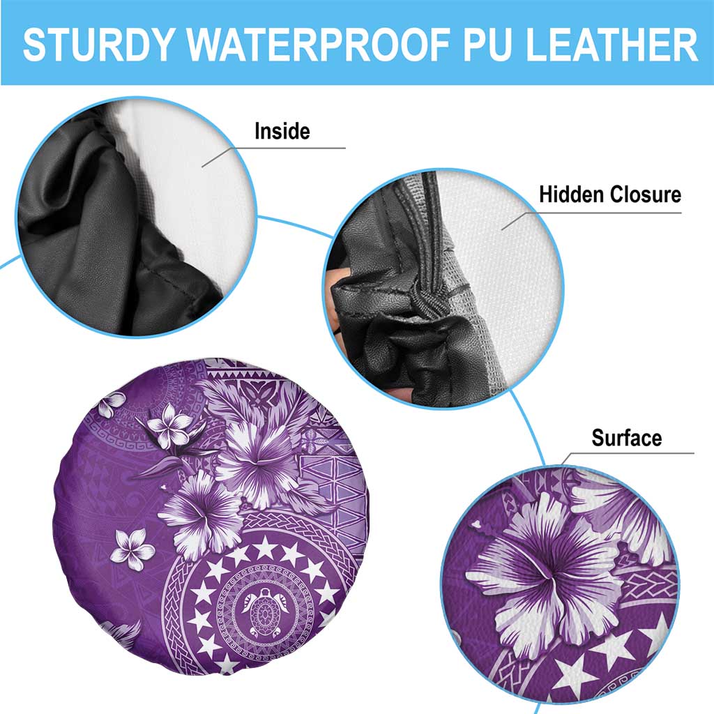 Cook Islands Spare Tire Cover Purple Hibiscus And Stars