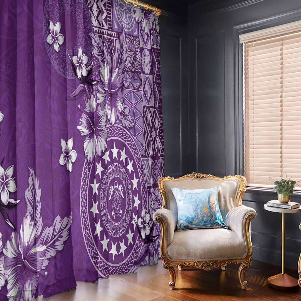 Cook Islands Window Curtain Purple Hibiscus And Stars