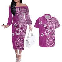 Cook Islands Couples Matching Off The Shoulder Long Sleeve Dress and Hawaiian Shirt Fandango Hibiscus And Stars LT05 Fandango - Polynesian Pride