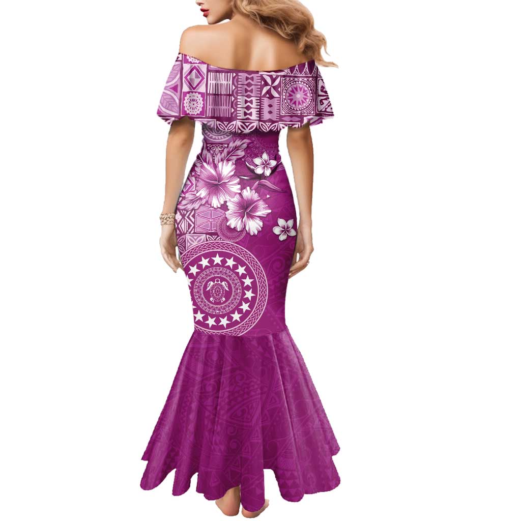 Cook Islands Family Matching Mermaid Dress and Hawaiian Shirt Fandango Hibiscus And Stars LT05 - Polynesian Pride