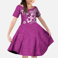 Cook Islands Family Matching Off The Shoulder Long Sleeve Dress and Hawaiian Shirt Fandango Hibiscus And Stars LT05 Daughter's Dress Fandango - Polynesian Pride