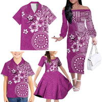 Cook Islands Family Matching Off The Shoulder Long Sleeve Dress and Hawaiian Shirt Fandango Hibiscus And Stars LT05 - Polynesian Pride