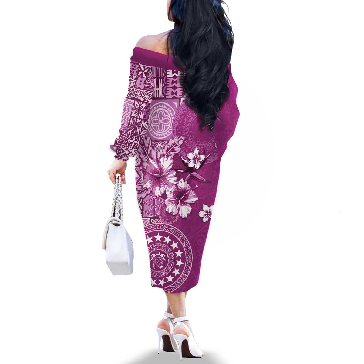 Cook Islands Family Matching Off The Shoulder Long Sleeve Dress and Hawaiian Shirt Fandango Hibiscus And Stars LT05 - Polynesian Pride