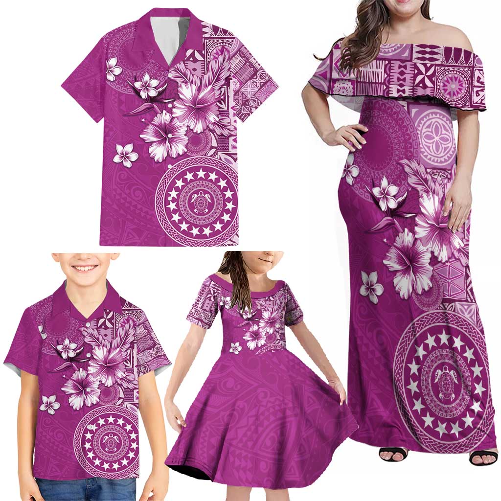 Cook Islands Family Matching Off Shoulder Maxi Dress and Hawaiian Shirt Fandango Hibiscus And Stars LT05 - Polynesian Pride