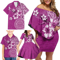 Cook Islands Family Matching Off Shoulder Short Dress and Hawaiian Shirt Fandango Hibiscus And Stars LT05 - Polynesian Pride