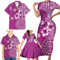 Cook Islands Family Matching Short Sleeve Bodycon Dress and Hawaiian Shirt Fandango Hibiscus And Stars LT05 - Polynesian Pride