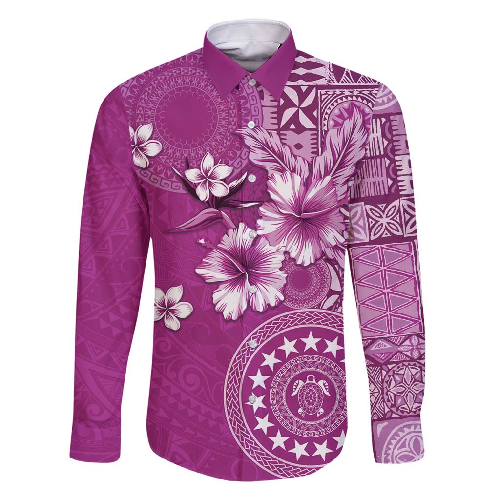 Cook Islands Family Matching Summer Maxi Dress and Hawaiian Shirt Fandango Hibiscus And Stars LT05 Dad's Shirt - Long Sleeve Fandango - Polynesian Pride