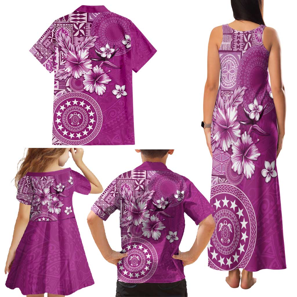 Cook Islands Family Matching Tank Maxi Dress and Hawaiian Shirt Fandango Hibiscus And Stars LT05 - Polynesian Pride