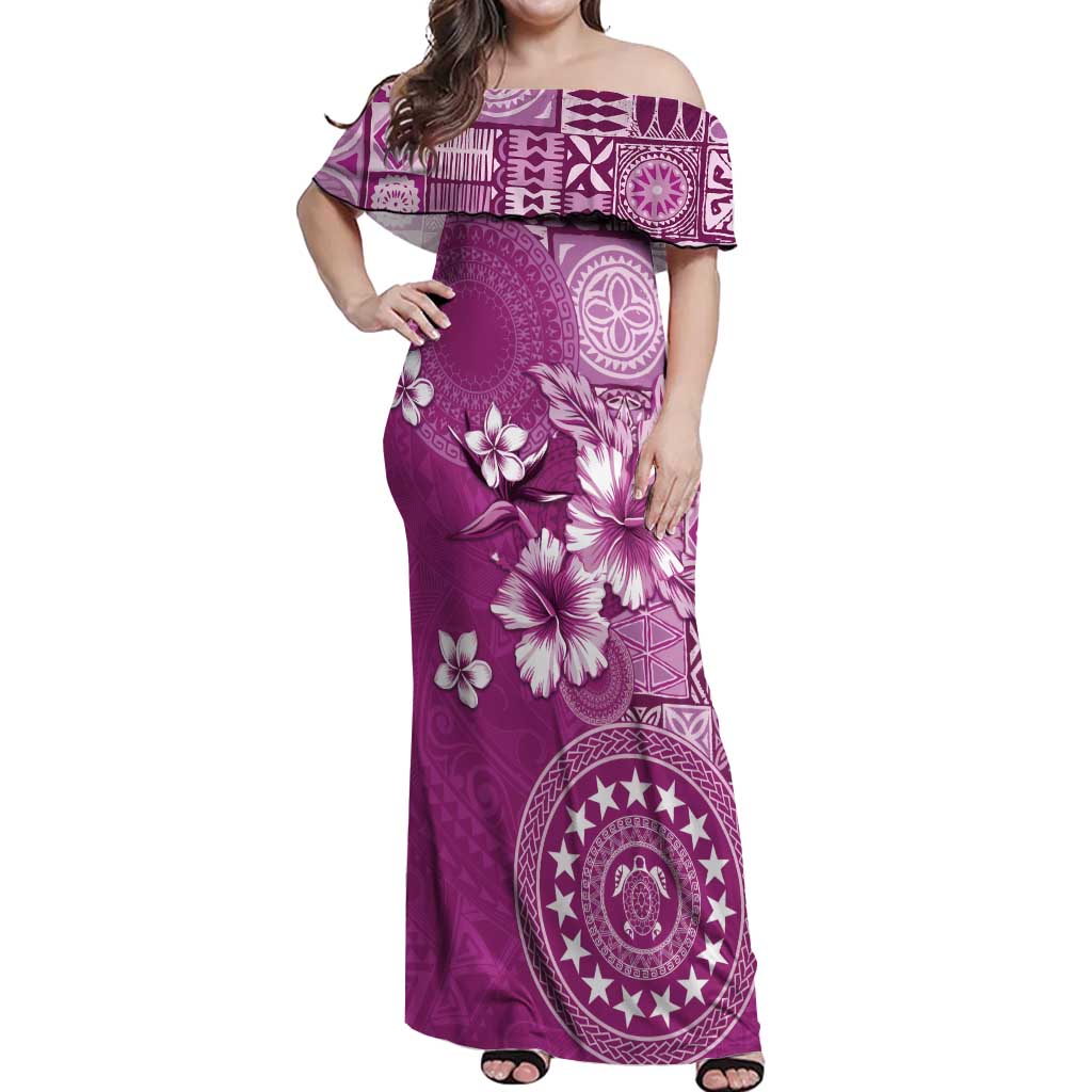 Cook Islands Off Shoulder Maxi Dress Fandango Hibiscus And Stars