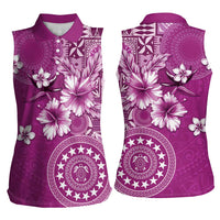 Cook Islands Women Sleeveless Polo Shirt Fandango Hibiscus And Stars