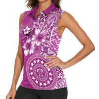 Cook Islands Women Sleeveless Polo Shirt Fandango Hibiscus And Stars