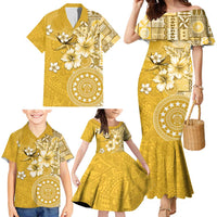 Cook Islands Family Matching Mermaid Dress and Hawaiian Shirt Yellow Hibiscus And Stars LT05 - Polynesian Pride