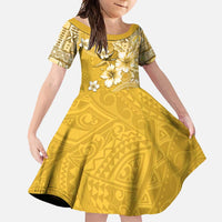 Cook Islands Family Matching Off Shoulder Maxi Dress and Hawaiian Shirt Yellow Hibiscus And Stars LT05 Daughter's Dress Yellow - Polynesian Pride