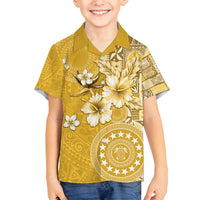 Cook Islands Family Matching Off Shoulder Maxi Dress and Hawaiian Shirt Yellow Hibiscus And Stars LT05 Son's Shirt Yellow - Polynesian Pride