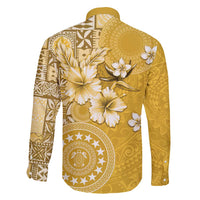 Cook Islands Family Matching Off Shoulder Short Dress and Hawaiian Shirt Yellow Hibiscus And Stars LT05 - Polynesian Pride