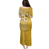 Cook Islands Family Matching Puletasi and Hawaiian Shirt Yellow Hibiscus And Stars