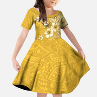 Cook Islands Family Matching Summer Maxi Dress and Hawaiian Shirt Yellow Hibiscus And Stars LT05 Daughter's Dress Yellow - Polynesian Pride